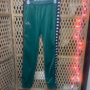 Kappa Green Track Pants with Tapered Fit and Elastic Cuffs